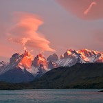 Pink clouds at sunrise, Torres Del Paine, Chile